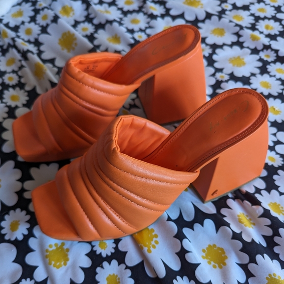 Circus By Sam Edelman Orange Marlie Block Heel Leather Sandal Size 9.5 - Picture 4 of 5